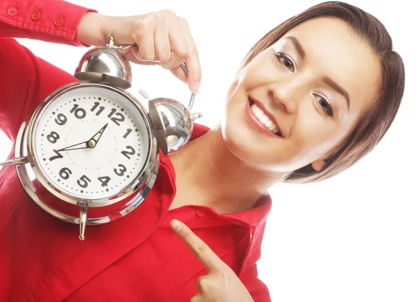 The business woman with an alarm clock — Stock Photo, Image