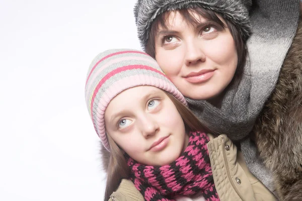 Beautiful mother daughter winter portrait — Stock Photo, Image