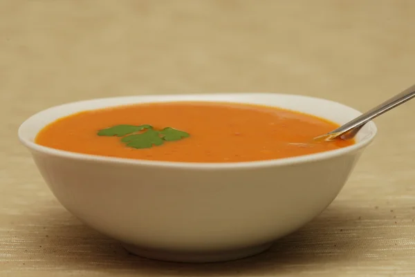 Pumpkin soup in white bowl — Stock Photo, Image