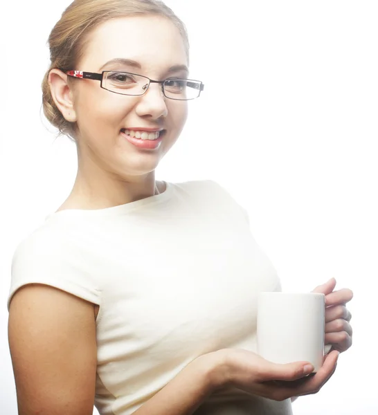 Retrato de mujer de negocios con taza — Foto de Stock