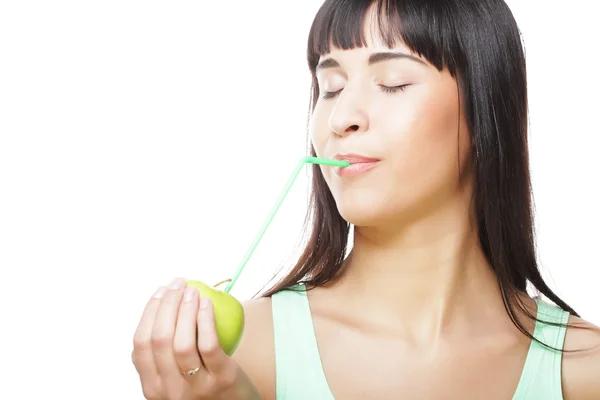 Woman with apple and Straws Cocktail — Stock Photo, Image