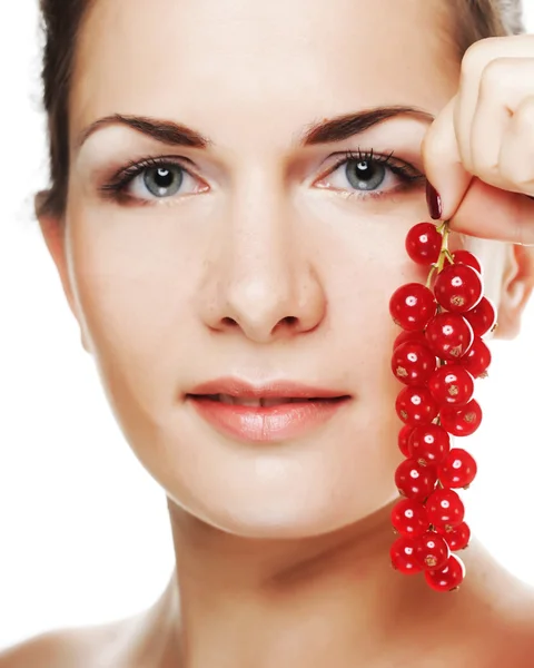 Beautiful woman with red currant — Stock Photo, Image