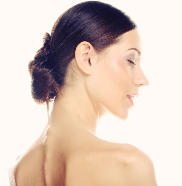 Krásná žena profil na bílém pozadí — Stock fotografie