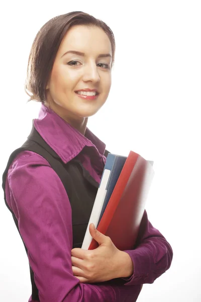 Smiling student woman with folders — Stock Photo, Image