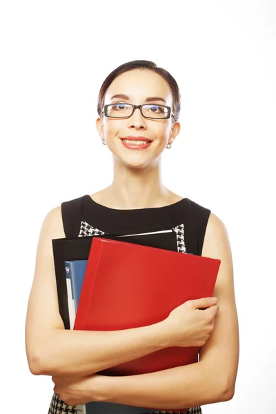 Portrait de femme d'affaires souriante avec des dossiers — Photo