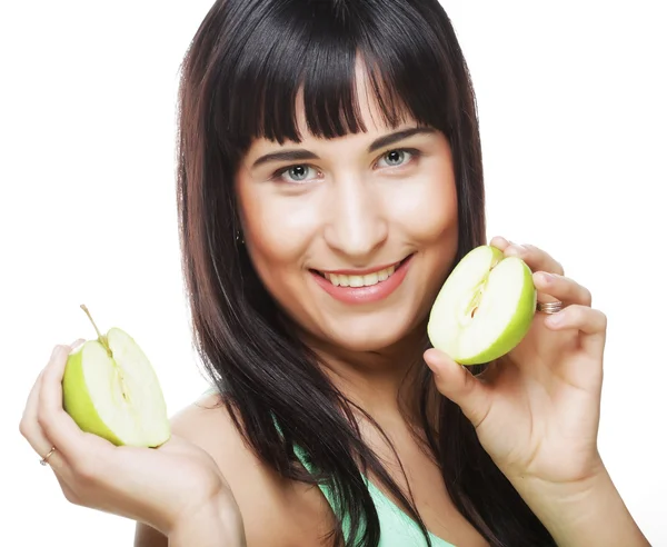녹색 사과 함께 여자 — 스톡 사진