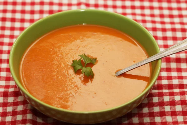 Pumpa soppa i en grön skål — Stockfoto
