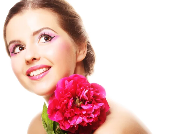 Woman with pink flower Royalty Free Stock Photos