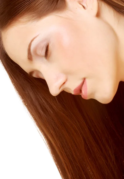 Portrait with beautiful bright brown long hair — Stock Photo, Image