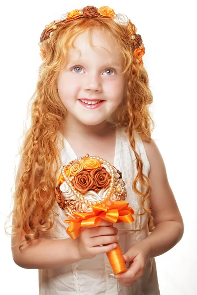 Küçük Prenses buket ile poz — Stok fotoğraf