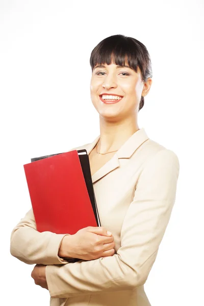 Portrait of smiling business woman with folders — Stock Photo, Image