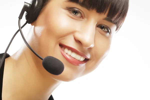 Retrato de cerca de la mujer trabajadora de servicio al cliente — Foto de Stock