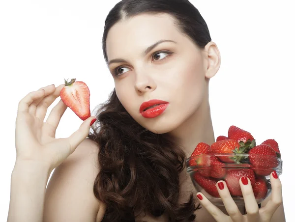 Brunette lady with strawberry — Stock Photo, Image