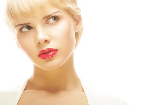 Beautiful blond woman with red lipstick — Stock Photo, Image