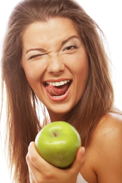 Hermosa mujer con manzana verde — Foto de Stock