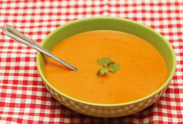 Pumpkin soup in a green bowl — Stock Photo, Image