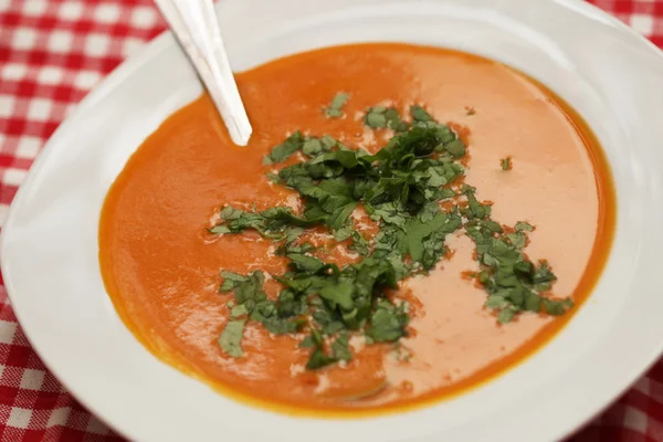 Pumpkin soup in white bowl — Stock Photo, Image
