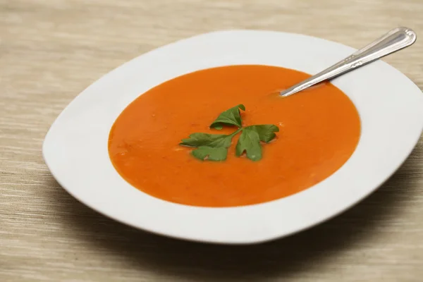 Pumpkin soup in white bowl — Stock Photo, Image