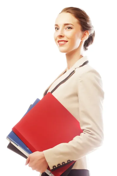 Portrait of smiling business woman with folders — Stock Photo, Image