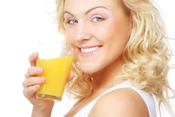 Mujer joven con jugo de naranja —  Fotos de Stock