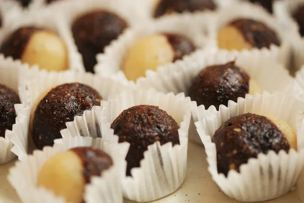 Variations of chocolated sweet pralines close up — Stock Photo, Image