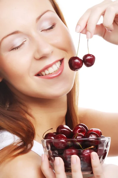 Mujer con cerezas — Foto de Stock