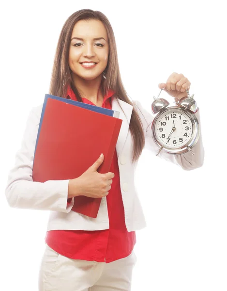 The business woman with an alarm clock — Stock Photo, Image