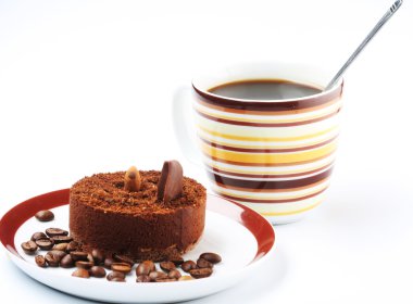 Cake with a cup of coffee clipart