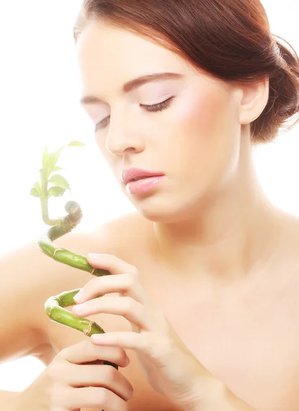 Woman with bamboo — Stock Photo, Image