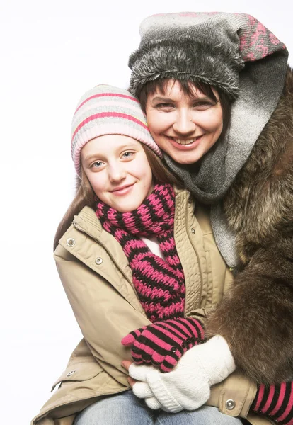 Beautiful mother daughter winter portrait — Stock Photo, Image