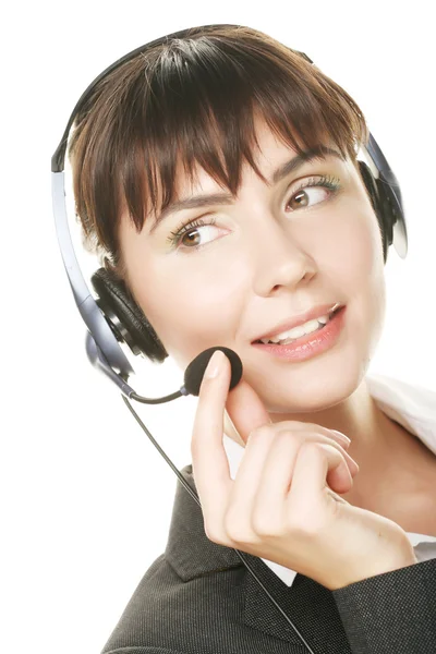 Smiling cheerful support phone operator — Stock Photo, Image
