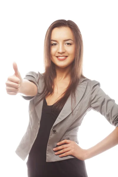 Attraktive Geschäftsfrau gibt die Daumen hoch — Stockfoto