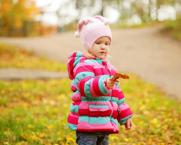 Happy kid in autumn park — Stock Photo, Image