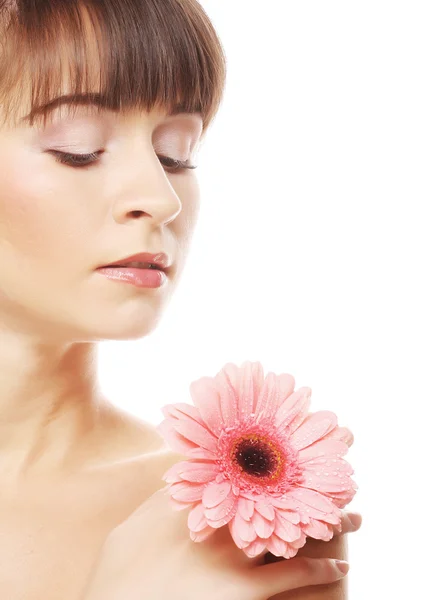 Beautiful young woman with gerber flower Royalty Free Stock Photos