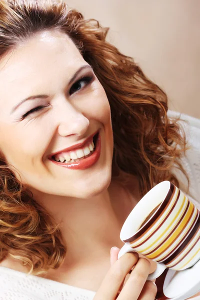 Beautiful Stylish Girl Drinking Coffee — Stock Photo, Image