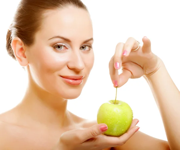 Young lady with green apple — Stock Photo, Image