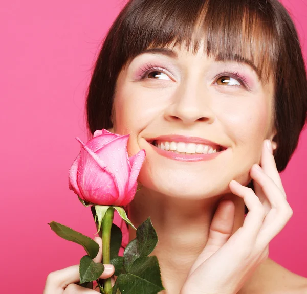 Mulher com rosa — Fotografia de Stock