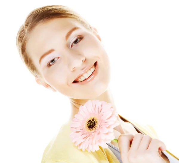 Žena s gerber květinou — Stock fotografie
