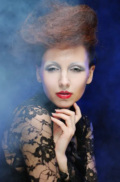 Woman in smoke — Stock Photo, Image