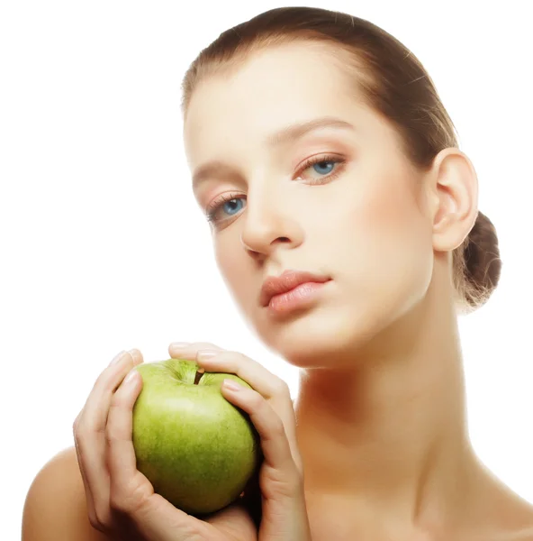 Kopfschuss von Frau mit Apfel — Stockfoto