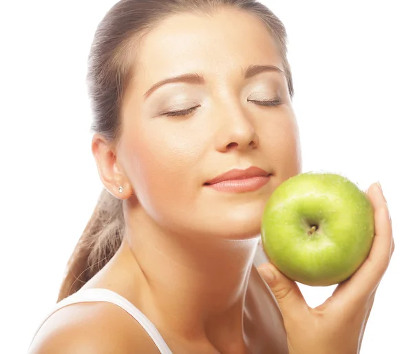 Beautiful woman with green apple — Stock Photo, Image