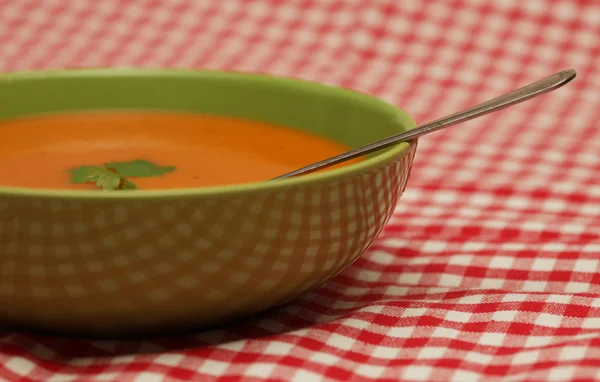 Pumpkin soup in a green bowl — Stock Image Pumpkin soup in a green bowl Stock Photo