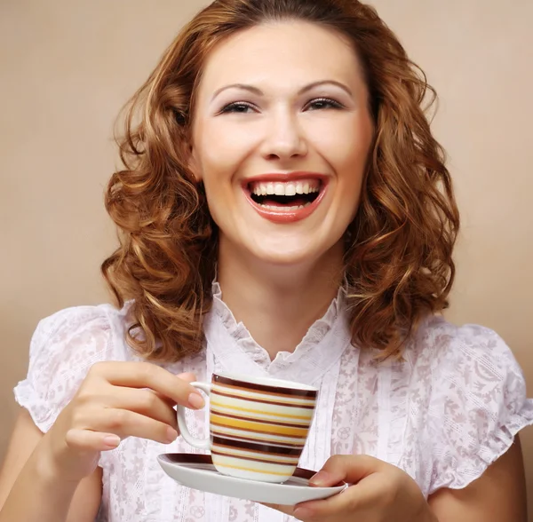 Pretty Woman pití kávy — Stock fotografie