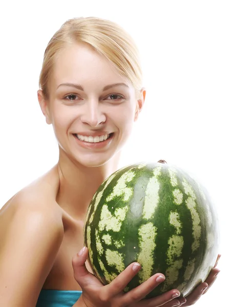 Kvinna med vattenmelon — Stockfoto