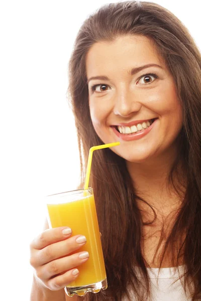 Woman holding orange juice — Stock Photo, Image
