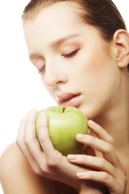 elma tutan kadının baş shot