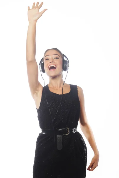 Mujer bailando música con auriculares — Foto de Stock