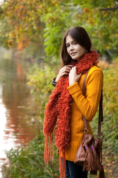 Mujer bonita joven relajándose en el parque de otoño —  Fotos de Stock