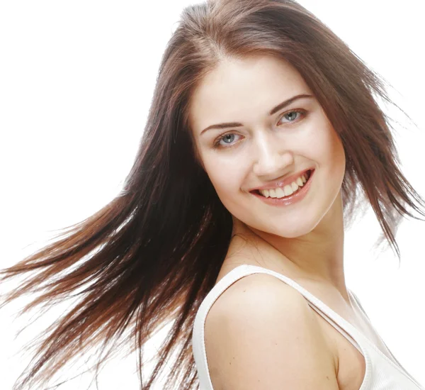 Retrato de uma mulher bonita com cabelo voador — Fotografia de Stock