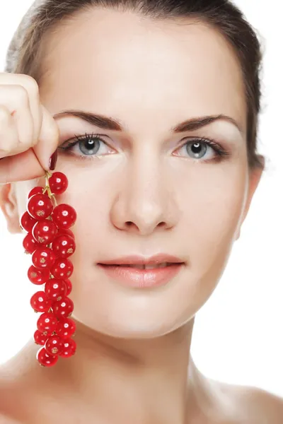 Beautiful woman with red currant — Stock Photo, Image